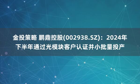 金投策略 鹏鼎控股(002938.SZ)：2024年下半年通过光模块客户认证并小批量投产