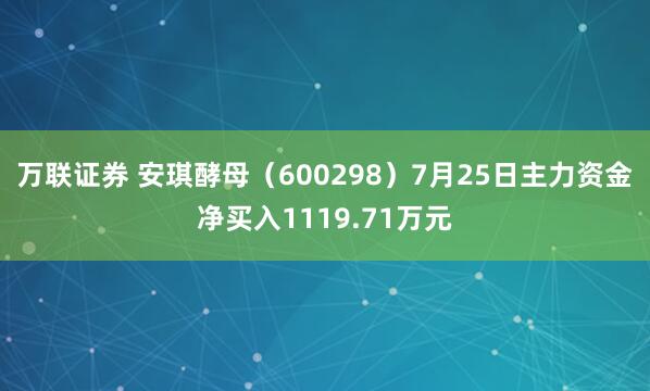 万联证券 安琪酵母（600298）7月25日主力资金净买入1119.71万元