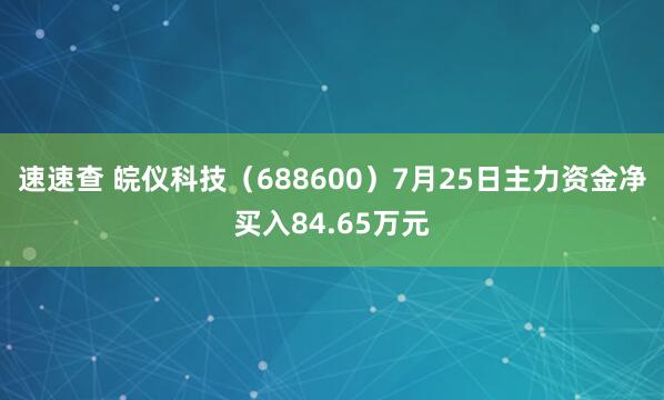 速速查 皖仪科技（688600）7月25日主力资金净买入84.65万元